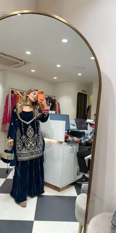 LG 2038 Blue Velvet Salwar Suit with Embroidery Work & Mirror Work. Grab it for ₹2099. Delivery 4-6 Working Days. Shop now. | Jump Suits, Straight Suits, Casual Suits, Creative suits, Designer Suits, Palazzo Suits, Party Wear Suits, Patiala Suits, Salwar suit