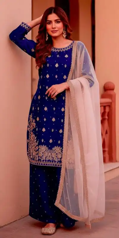 KF 1717 Blue Zimmy Silk Salwar Suit with Lace Work & Embroidery Work. Affordable Price ₹2149. Delivery 4-6 Working Days. Shop now. | Jump Suits, Straight Suits, Casual Suits, Creative suits, Designer Suits, Palazzo Suits, Party Wear Suits, Patiala Suits, Salwar suit