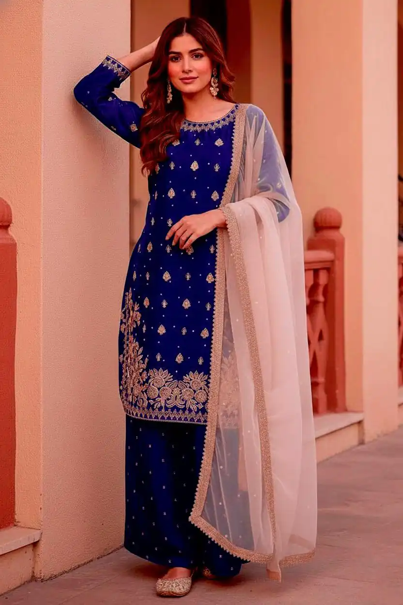 KF 1717 Blue Zimmy Silk Salwar Suit with Lace Work & Embroidery Work. Affordable Price ₹2149. Delivery 4-6 Working Days. Shop now. | Jump Suits, Straight Suits, Casual Suits, Creative suits, Designer Suits, Palazzo Suits, Party Wear Suits, Patiala Suits, Salwar suit