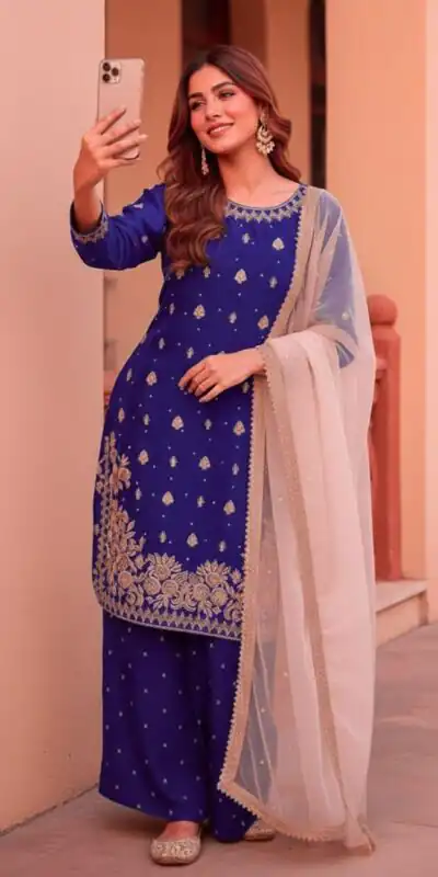 KF 1717 Blue Zimmy Silk Salwar Suit with Lace Work & Embroidery Work. Affordable Price ₹2149. Delivery 4-6 Working Days. Shop now. | Jump Suits, Straight Suits, Casual Suits, Creative suits, Designer Suits, Palazzo Suits, Party Wear Suits, Patiala Suits, Salwar suit