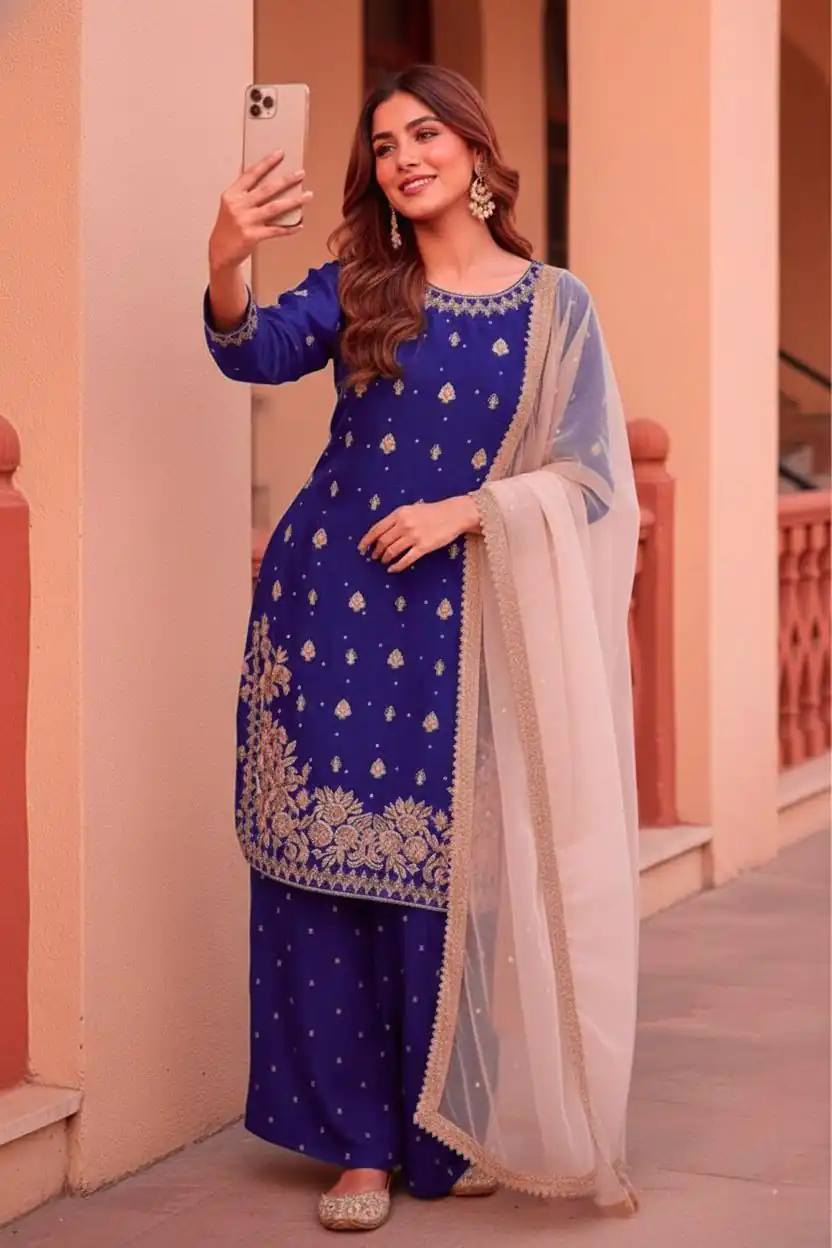 KF 1717 Blue Zimmy Silk Salwar Suit with Lace Work & Embroidery Work. Affordable Price ₹2149. Delivery 4-6 Working Days. Shop now. | Jump Suits, Straight Suits, Casual Suits, Creative suits, Designer Suits, Palazzo Suits, Party Wear Suits, Patiala Suits, Salwar suit
