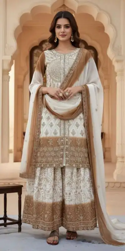 AD 224 Brown Color Dual Tone Star Georgette Salwar Suit with Embroidery Work. Affordable Price ₹2399. Delivery 4-6 Working Days. Shop now. | Jump Suits, Straight Suits, Casual Suits, Creative suits, Designer Suits, Palazzo Suits, Party Wear Suits, Patiala Suits, Salwar suit