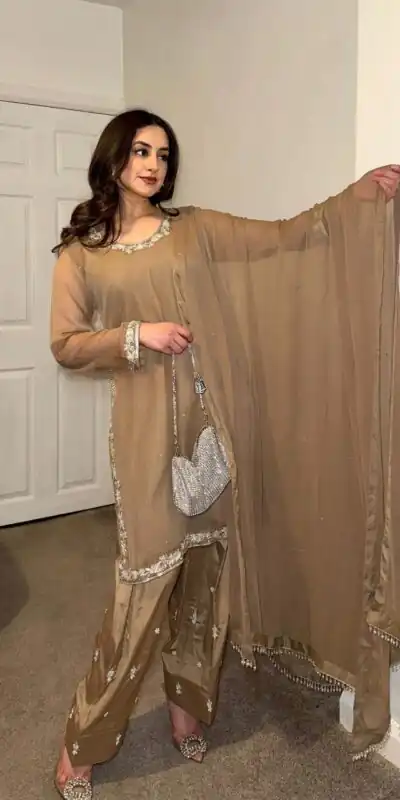 SRK 5263 Brown Color Fox Georgette Salwar Suit with Embroidery Work. Online Now at just ₹1749. Delivery 4-6 Working Days. Shop now. | Jump Suits, Straight Suits, Casual Suits, Creative suits, Designer Suits, Palazzo Suits, Party Wear Suits, Patiala Suits, Salwar suit