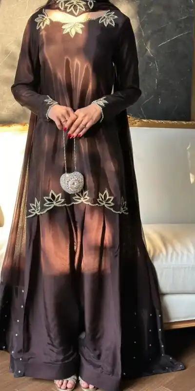 NF 1270 Brown Natural Crep Salwar Suit Brown with Embroidery Work. Exclusive Offer ₹1899. Delivery 4-6 Working Days. Shop now. | Jump Suits, Straight Suits, Casual Suits, Creative suits, Designer Suits, Palazzo Suits, Party Wear Suits, Patiala Suits, Salwar suit