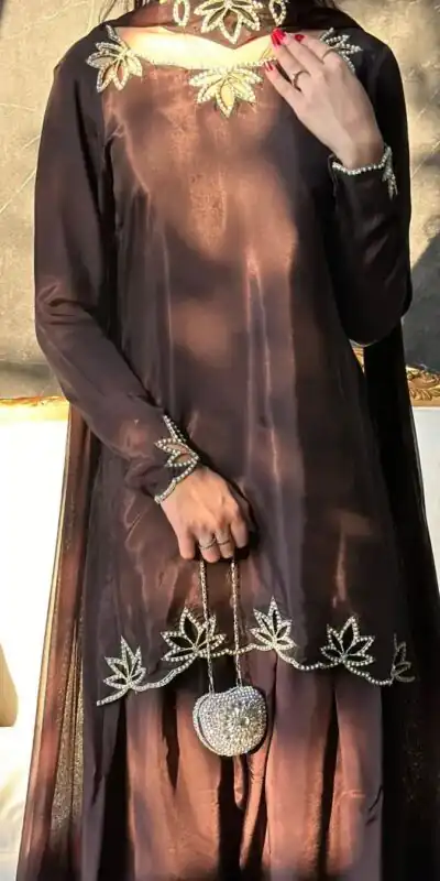 NF 1270 Brown Natural Crep Salwar Suit Brown with Embroidery Work. Exclusive Offer ₹1899. Delivery 4-6 Working Days. Shop now. | Jump Suits, Straight Suits, Casual Suits, Creative suits, Designer Suits, Palazzo Suits, Party Wear Suits, Patiala Suits, Salwar suit