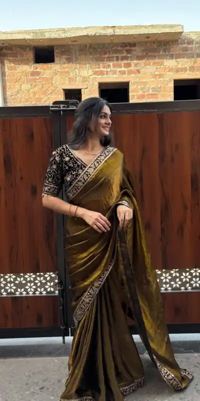NC 5438 Brown Color Space Silk Saree with Embroidery Work & Zari Work. Best Price ₹2449. Delivery 4-6 Working Days. Shop now. | Bollywood Sarees, Creative Sarees, Designer Sarees, Embroidered Sarees, Ethnic Saree, Modern Digital sarees, Party Wear Sarees, Sarees