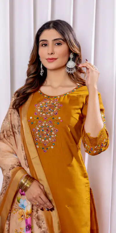 DIVA 111 Brown Viscose Silk Salwar Suit with Thread Embroidery Work. Best Price ₹2049. Delivery 4-6 Working Days. Shop now. | Jump Suits, Straight Suits, Casual Suits, Creative suits, Designer Suits, Palazzo Suits, Party Wear Suits, Patiala Suits, Salwar suit