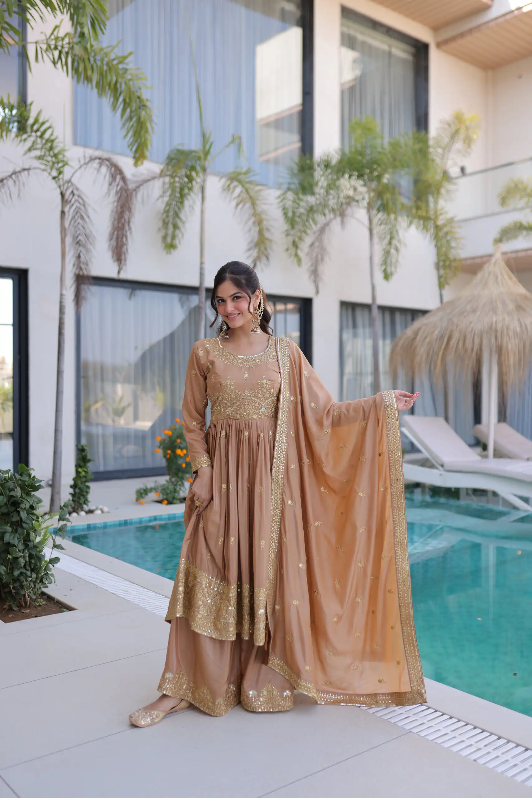 KA 1233 Chiku Super Silk Salwar SuitPerfect for Wedding, Party, Sangeet, Family Gatherings, Reception – . Festive Deal ₹2649. Delivery 4-6 Working Da | Jump Suits, Straight Suits, Casual Suits, Creative suits, Designer Suits, Palazzo Suits, Party Wear Suits, Patiala Suits, Salwar suit