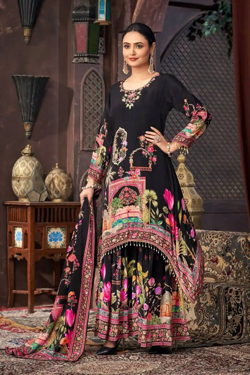 ST 217 Black Georgette Salwar Suit Perfect for Wedding, Party, Lohri, Pooja, Cultural Events – . Get it for ₹1999. Delivery 4-6 Working Days. Shop n | Jump Suits, Straight Suits, Casual Suits, Creative suits, Designer Suits, Palazzo Suits, Party Wear Suits, Patiala Suits, Salwar suit