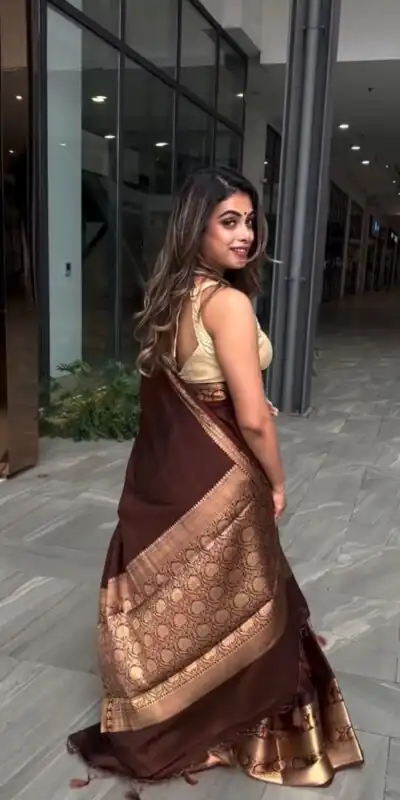 KP 6051 Brown Soft Lichi Silk Saree Perfect for Wedding, Party, Reception, Diwali, Ethnic Day – . Affordable Price ₹1349. Delivery 4-6 Working Days. | Bollywood Sarees, Creative Sarees, Designer Sarees, Embroidered Sarees, Ethnic Saree, Modern Digital sarees, Party Wear Sarees, Sarees