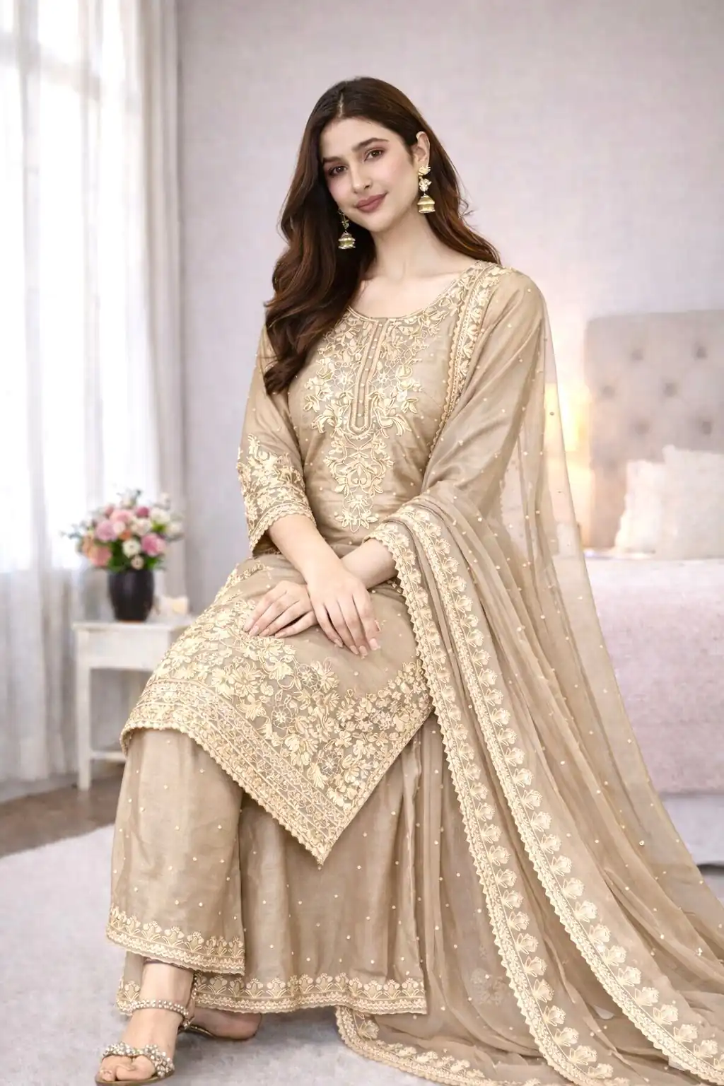 SSR 535 Chiku Color in Organza Silk Embroidery Work Salwar Suit . Available at ₹2399 only. Delivery 4-6 Working Days. Shop now. | Jump Suits, Straight Suits, Casual Suits, Creative suits, Designer Suits, Palazzo Suits, Party Wear Suits, Patiala Suits, Salwar suit