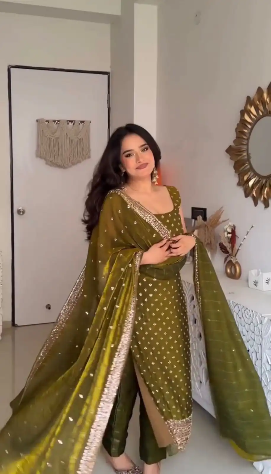 ZSR 3163 Mehendi Mehendi Fendy Silk Salwar Suit with Mirror Work & Embroidery Work. Best Price ₹2099. Delivery 4-6 Working Days. Shop now. | Jump Suits, Straight Suits, Casual Suits, Creative suits, Designer Suits, Palazzo Suits, Party Wear Suits, Patiala Suits, Salwar suit