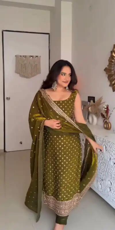 ZSR 3163 Mehendi Mehendi Fendy Silk Salwar Suit with Mirror Work & Embroidery Work. Best Price ₹2099. Delivery 4-6 Working Days. Shop now. | Jump Suits, Straight Suits, Casual Suits, Creative suits, Designer Suits, Palazzo Suits, Party Wear Suits, Patiala Suits, Salwar suit