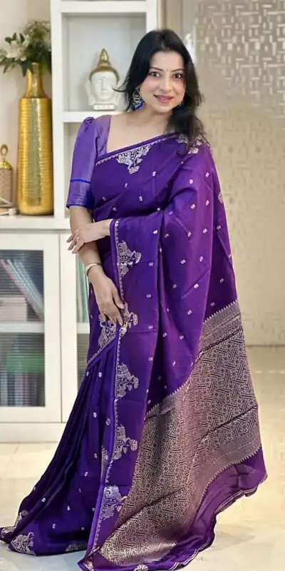 KP 6085 Purple Pink Lichi Silk Saree with Lace Border & Lace Work. Special Price ₹1449. Delivery 4-6 Working Days. Shop now. | Bollywood Sarees, Creative Sarees, Designer Sarees, Embroidered Sarees, Ethnic Saree, Modern Digital sarees, Party Wear Sarees, Sarees