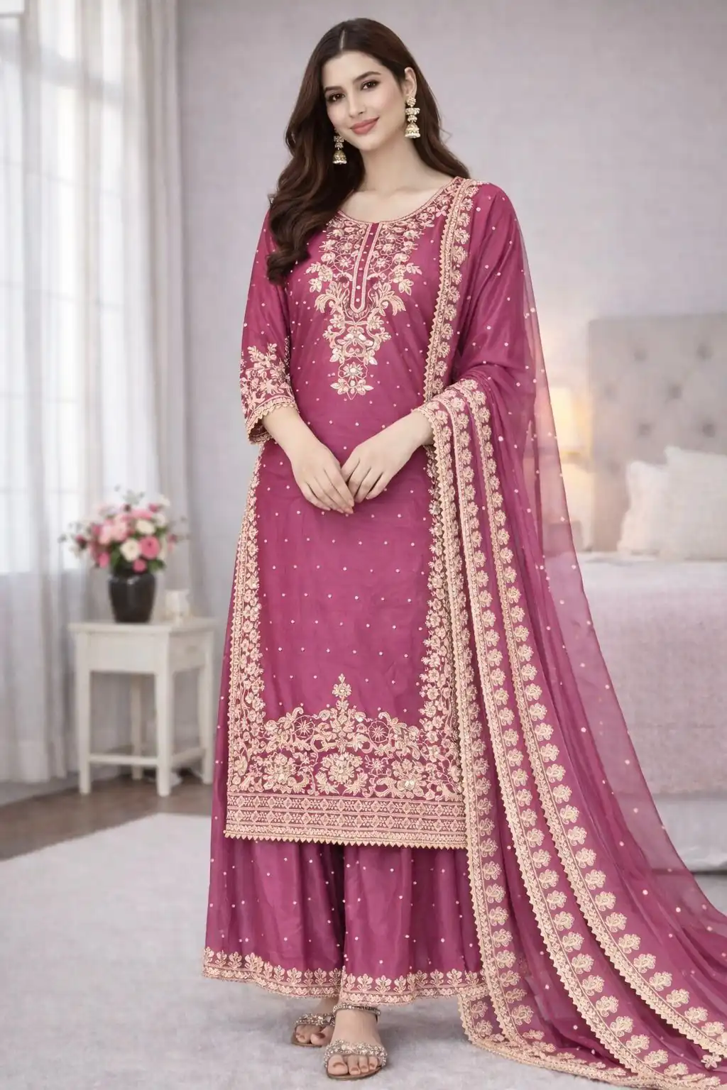 SSR 535 Rani Pink Color in Organza Silk Embroidery Work Salwar Suit . Available at ₹2399 only. Delivery 4-6 Working Days. Shop now. | Jump Suits, Straight Suits, Casual Suits, Creative suits, Designer Suits, Palazzo Suits, Party Wear Suits, Patiala Suits, Salwar suit