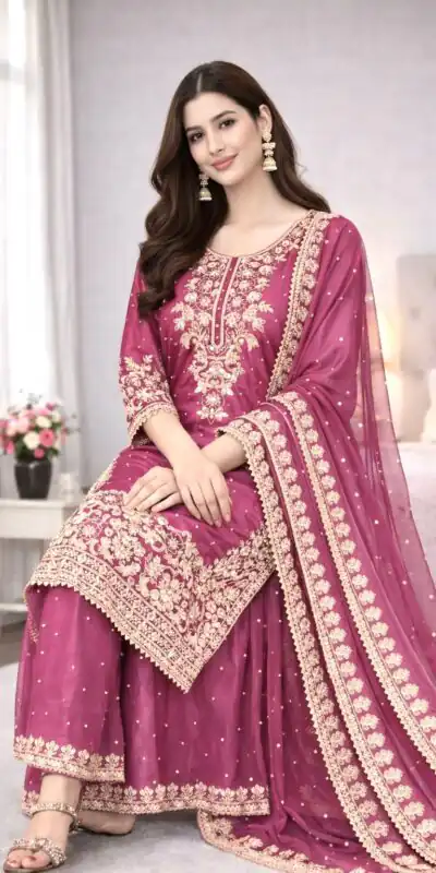 SSR 535 Rani Pink Color in Organza Silk Embroidery Work Salwar Suit . Available at ₹2399 only. Delivery 4-6 Working Days. Shop now. | Jump Suits, Straight Suits, Casual Suits, Creative suits, Designer Suits, Palazzo Suits, Party Wear Suits, Patiala Suits, Salwar suit