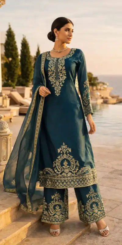 RTC 5983 Teal Blue Zimmy Silk Salwar Suit Perfect for Wedding, Party, Karwa Chauth, Haldi, Eid – . Special Price ₹2099. Delivery 4-6 Working Days. Shop no | Jump Suits, Straight Suits, Casual Suits, Creative suits, Designer Suits, Palazzo Suits, Party Wear Suits, Patiala Suits, Salwar suit