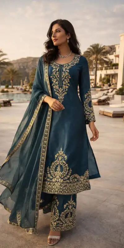RTC 5983 Teal Blue Zimmy Silk Salwar Suit Perfect for Wedding, Party, Karwa Chauth, Haldi, Eid – . Special Price ₹2099. Delivery 4-6 Working Days. Shop no | Jump Suits, Straight Suits, Casual Suits, Creative suits, Designer Suits, Palazzo Suits, Party Wear Suits, Patiala Suits, Salwar suit