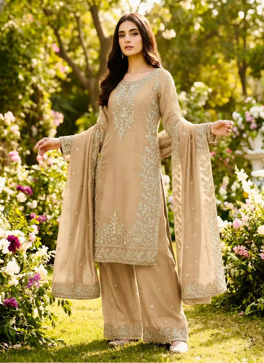 SRK 5316 Cream Organza Silk Salwar Suit Perfect for Wedding, Party, Makar Sankranti, Eid, Durga Puja – . Affordable Price ₹2149. Delivery 4-6 Workin | Jump Suits, Straight Suits, Casual Suits, Creative suits, Designer Suits, Palazzo Suits, Party Wear Suits, Patiala Suits, Salwar suit