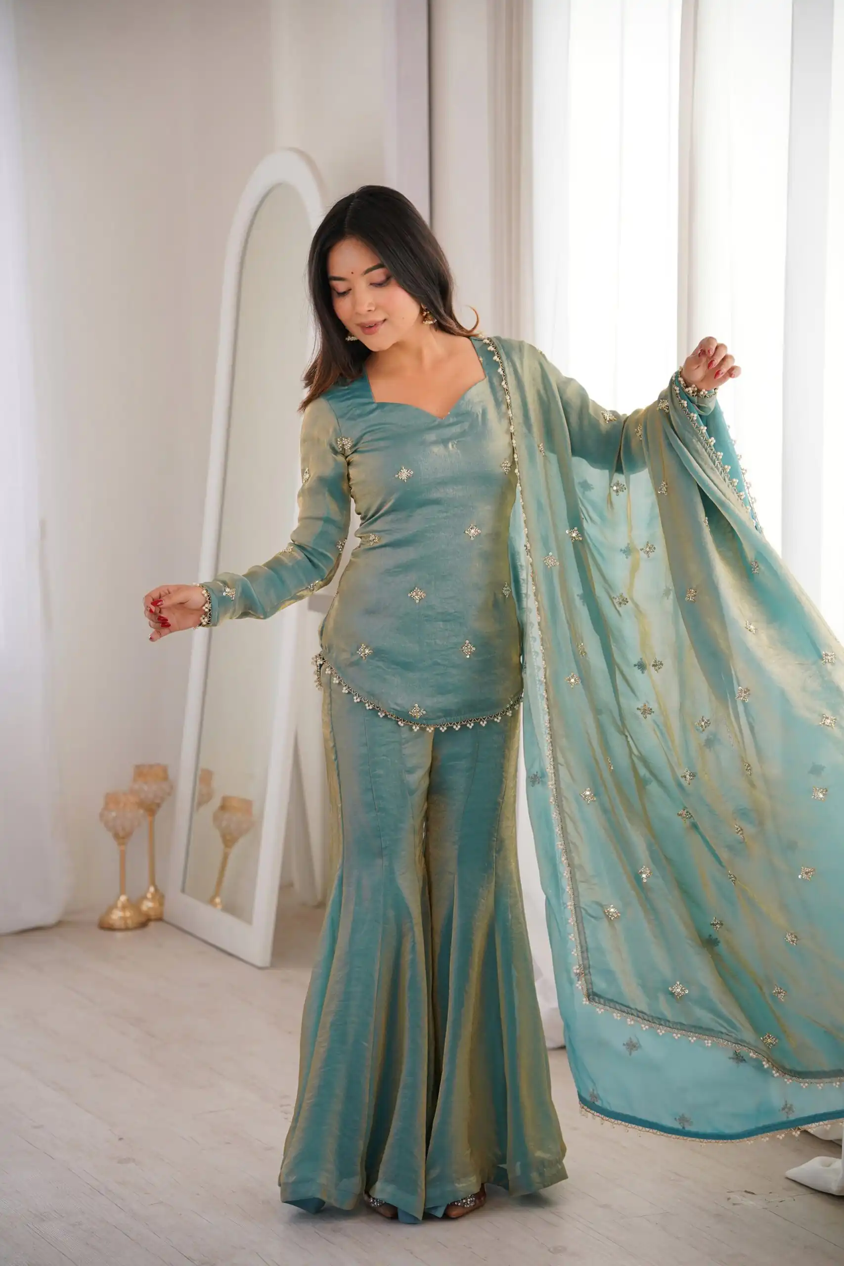 Pista Fendy Silk Embroidery Lace Work Salwar Suit - Image 9