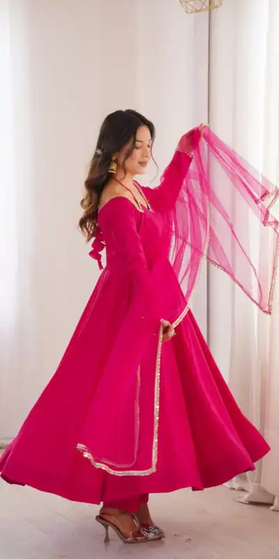 KB 293 Dark Pink Soft Nylon Net Anarkali Suit with Mirror Work & Lace Work. Get it for ₹1999. Delivery 4-6 Working Days. Shop now. | Anarkali Suits, Bollywood Anarkali, Creative-Anarkali, Designer Anarkali, Embroidered Anarkali, Party Wear Anarkali