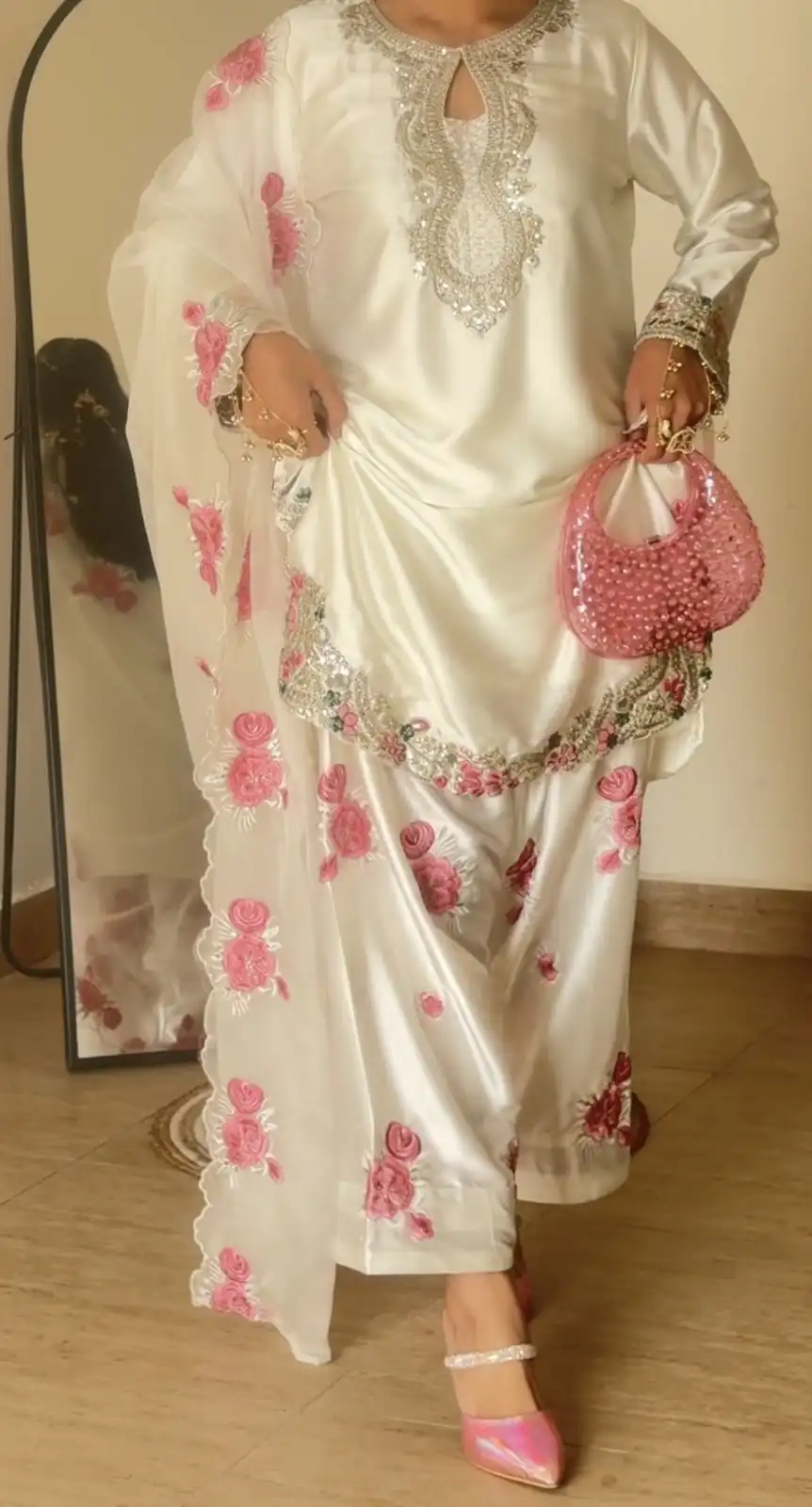 MD 3081 Off White Japan Satin Salwar Suit Perfect for Wedding, Party, Durga Puja, Traditional Day, Temple Visit – . Introductory Price ₹2549. Deli | Jump Suits, Straight Suits, Casual Suits, Creative suits, Designer Suits, Palazzo Suits, Party Wear Suits, Patiala Suits, Salwar suit