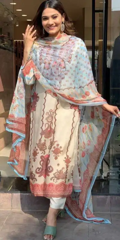 DC G24 Off White in Maslin Digital Print Salwar Suit . Wedding, Party, Festive, Events, Introductory Price ₹1649. Delivery 4-6 Working Days. Shop now. | Jump Suits, Straight Suits, Casual Suits, Creative suits, Designer Suits, Palazzo Suits, Party Wear Suits, Patiala Suits, Salwar suit