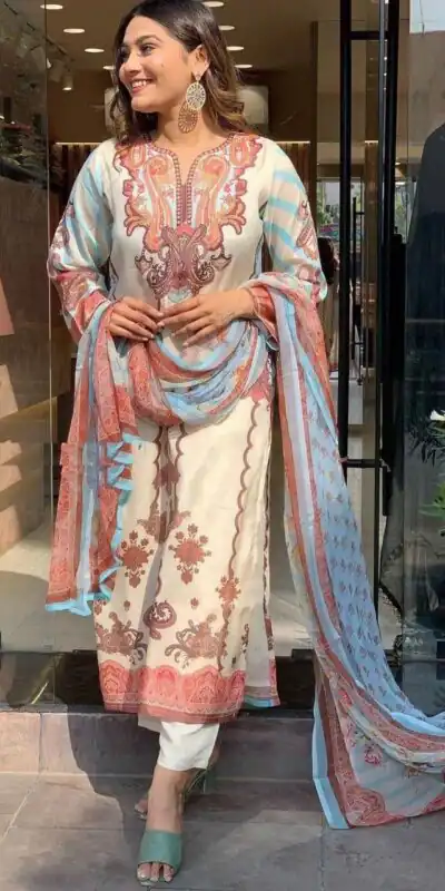 DC G24 Off White in Maslin Digital Print Salwar Suit . Wedding, Party, Festive, Events, Introductory Price ₹1649. Delivery 4-6 Working Days. Shop now. | Jump Suits, Straight Suits, Casual Suits, Creative suits, Designer Suits, Palazzo Suits, Party Wear Suits, Patiala Suits, Salwar suit