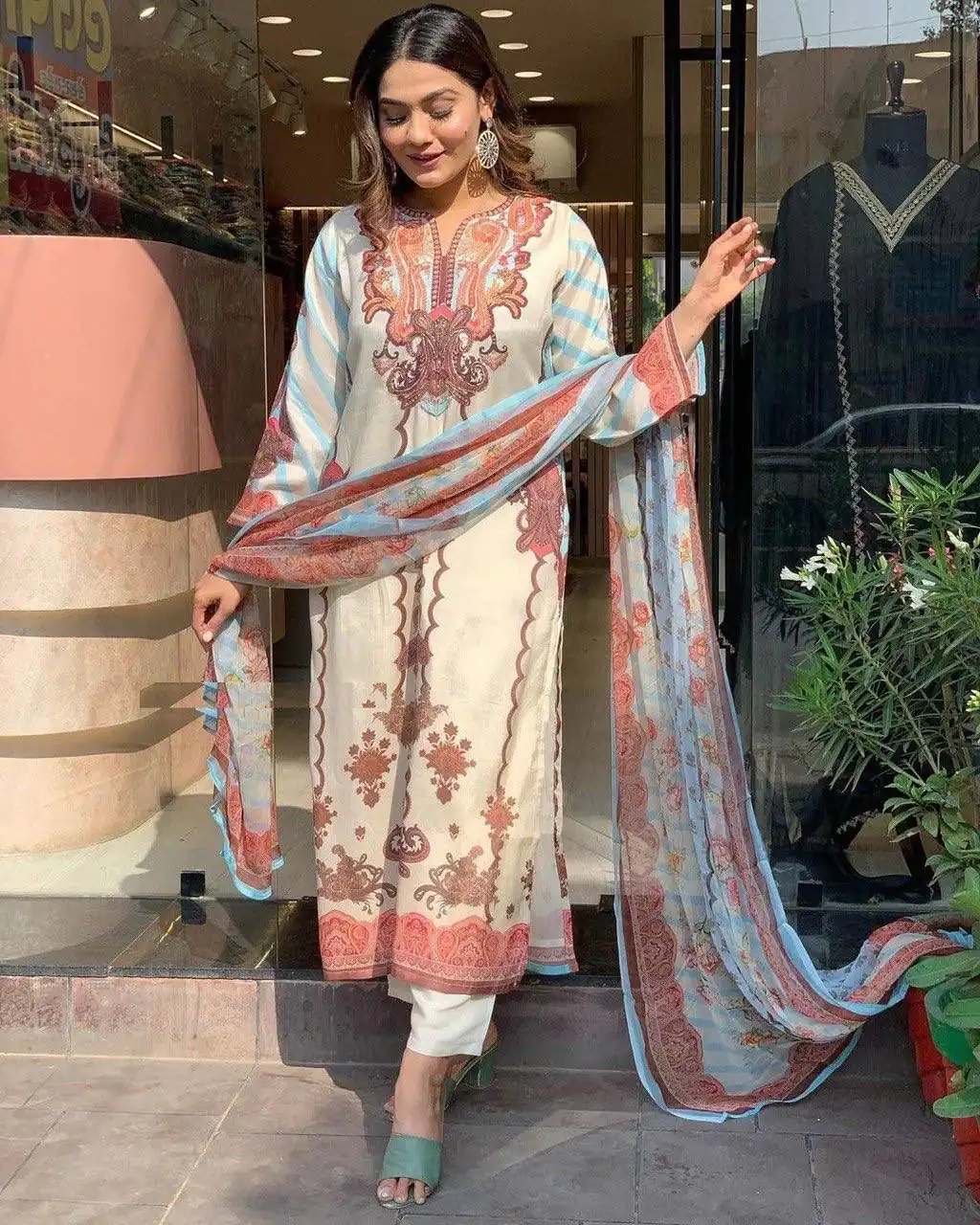 DC G24 Off White in Maslin Digital Print Salwar Suit . Wedding, Party, Festive, Events, Introductory Price ₹1649. Delivery 4-6 Working Days. Shop now. | Jump Suits, Straight Suits, Casual Suits, Creative suits, Designer Suits, Palazzo Suits, Party Wear Suits, Patiala Suits, Salwar suit