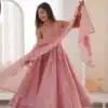 JF 038 Pink Roman Silk Gown with Embroidery Work. Wedding, Party, Festive, Events, Navratri, Exclusive Offer ₹2149. Delivery 4-6 Working Days. Shop now. | Bollywood Gowns, Creative Gowns, Designer Gowns, Embroidered Gowns, Gowns, Party Wear Gowns