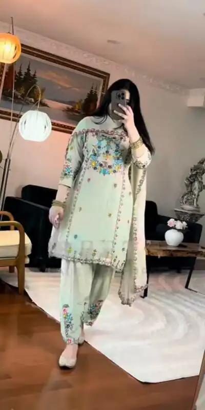 MD 3052 Pista Color Chinon Silk Salwar Suit with Embroidery Work. Online Get it for ₹2099. Delivery 4-6 Working Days. Shop now. | Jump Suits, Straight Suits, Casual Suits, Creative suits, Designer Suits, Palazzo Suits, Party Wear Suits, Patiala Suits, Salwar suit