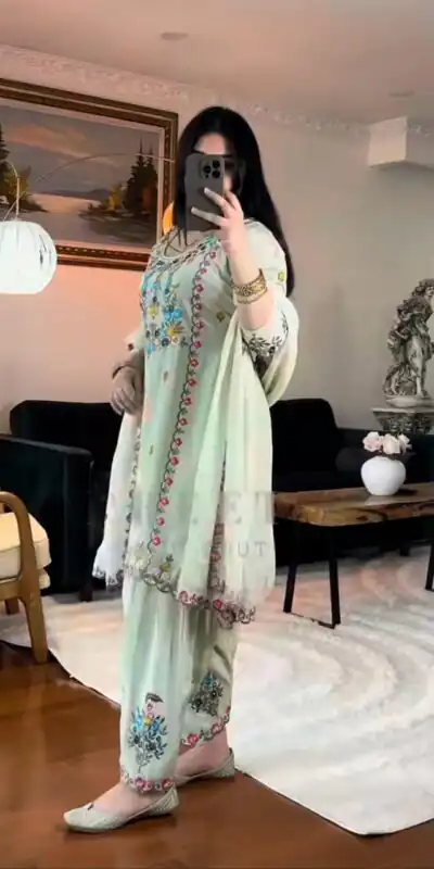 MD 3052 Pista Color Chinon Silk Salwar Suit with Embroidery Work. Online Get it for ₹2099. Delivery 4-6 Working Days. Shop now. | Jump Suits, Straight Suits, Casual Suits, Creative suits, Designer Suits, Palazzo Suits, Party Wear Suits, Patiala Suits, Salwar suit