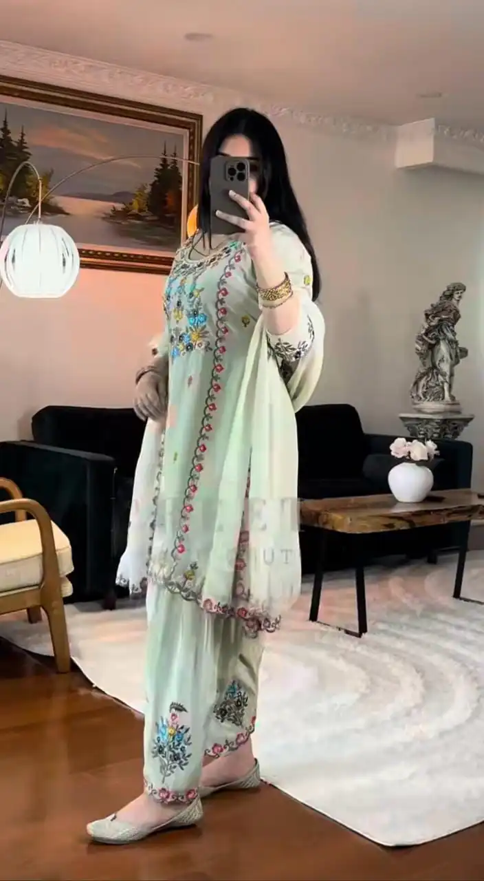 MD 3052 Pista Color Chinon Silk Salwar Suit with Embroidery Work. Online Get it for ₹2099. Delivery 4-6 Working Days. Shop now. | Jump Suits, Straight Suits, Casual Suits, Creative suits, Designer Suits, Palazzo Suits, Party Wear Suits, Patiala Suits, Salwar suit