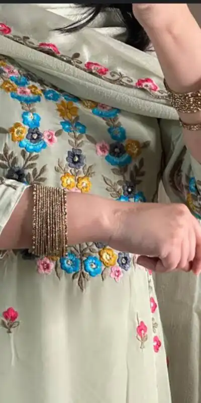 MD 3052 Pista Color Chinon Silk Salwar Suit with Embroidery Work. Online Get it for ₹2099. Delivery 4-6 Working Days. Shop now. | Jump Suits, Straight Suits, Casual Suits, Creative suits, Designer Suits, Palazzo Suits, Party Wear Suits, Patiala Suits, Salwar suit