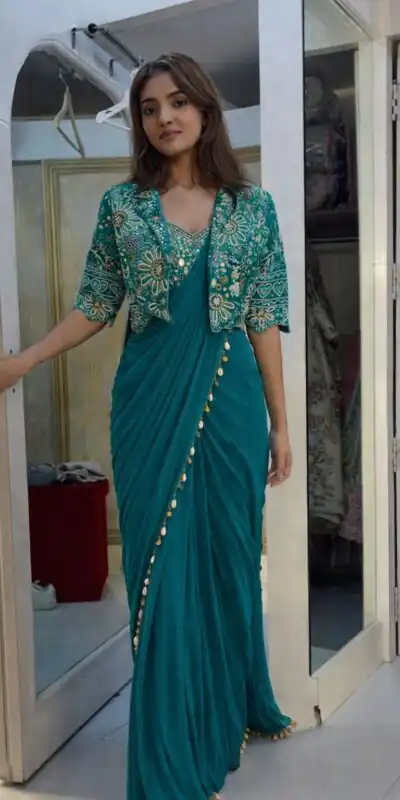 BB 59 Firozi Crep Silk Saree. Perfect for Wedding, Party, Pongal, Reception, Housewarming – Introductory Price ₹2399. Delivery 4-6 Working | Bollywood Sarees, Creative Sarees, Designer Sarees, Embroidered Sarees, Ethnic Saree, Modern Digital sarees, Party Wear Sarees, Sarees