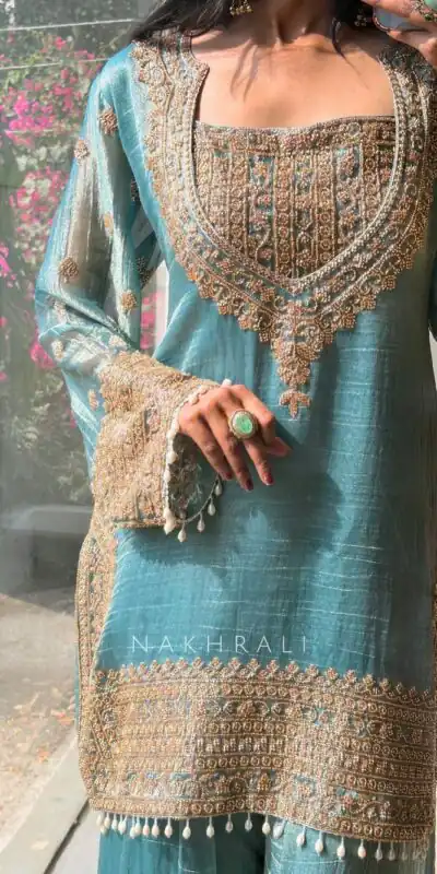 SR 1705 Firozi Fendy Silk Salwar Suit Perfect for Wedding, Party, Cultural Events, Sangeet, Housewarming – . Grab it for ₹2449. Delivery 4-6 Working Da | Jump Suits, Straight Suits, Casual Suits, Creative suits, Designer Suits, Palazzo Suits, Party Wear Suits, Patiala Suits, Salwar suit