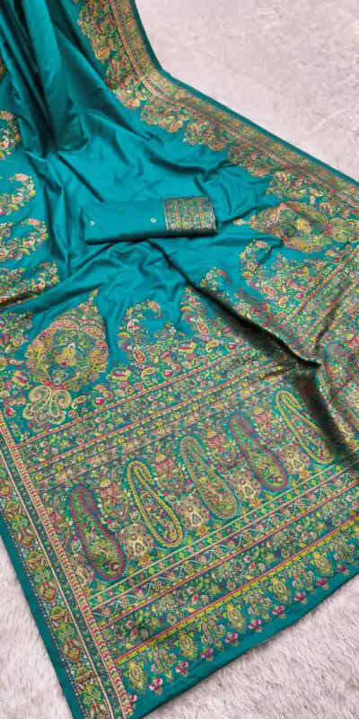 Firozi Pashmina Silk Woven Motifs Saree