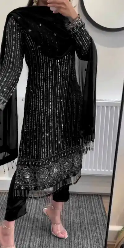 RTC 5716 Black Color Foix Georgette Thread Sequence Work Salwar Suit Wedding, Party, Festive, Events Etc. Expected Delivery 4-6 Working Days @2099/- | Jump Suits, Straight Suits, Casual Suits, Creative suits, Designer Suits, Palazzo Suits, Party Wear Suits, Patiala Suits, Salwar suit