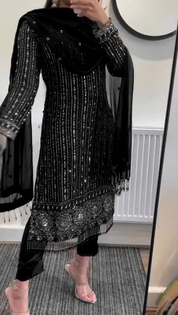 RTC 5716 Black Color Foix Georgette Thread Sequence Work Salwar Suit Wedding, Party, Festive, Events Etc. Expected Delivery 4-6 Working Days @2099/- | Jump Suits, Straight Suits, Casual Suits, Creative suits, Designer Suits, Palazzo Suits, Party Wear Suits, Patiala Suits, Salwar suit