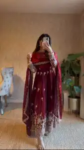 RTC 5985 Maroon Fendy Silk Salwar Suit with Mirror Work & Embroidery Work. Best Price ₹2499. Delivery 4-6 Working Days. Shop now. | Anarkali Suits, Bollywood Anarkali, Creative-Anarkali, Designer Anarkali, Embroidered Anarkali, Party Wear Anarkali