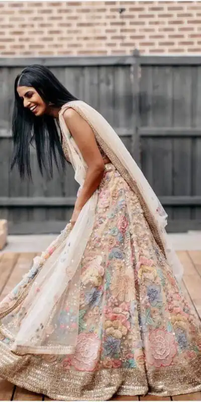 KF 1432 Cream | Color Georgette Lehenga Choli with Embroidery Work. Available at ₹3099 only. Delivery 4-6 Working Days. Shop now. | Bollywood Lehenga, Creative Lehenga, Designer Lehenga, Embroidered Lehenga, Lehenga, Party Wear Lehenga