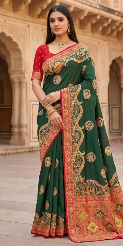MB 50 Green Pashmina Silk Saree with Lace Work & Lace Border. Online Festive Deal ₹2399. Delivery 4-6 Working Days. Shop now. | Bollywood Sarees, Creative Sarees, Designer Sarees, Embroidered Sarees, Ethnic Saree, Modern Digital sarees, Party Wear Sarees, Sarees