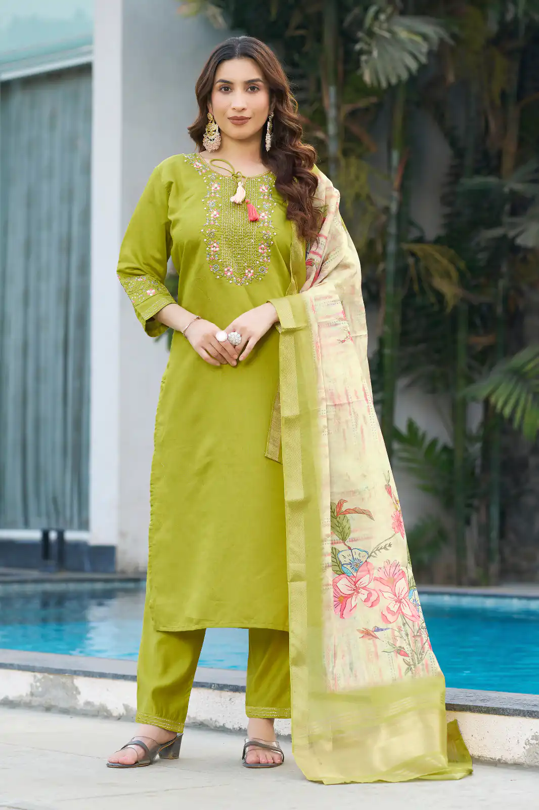 DIVA 115 Green Viscose Silk Salwar Suit with Digital Print & Embroidery Work. Festive Deal ₹2049. Delivery 4-6 Working Days. Shop now. | Jump Suits, Straight Suits, Casual Suits, Creative suits, Designer Suits, Palazzo Suits, Party Wear Suits, Patiala Suits, Salwar suit