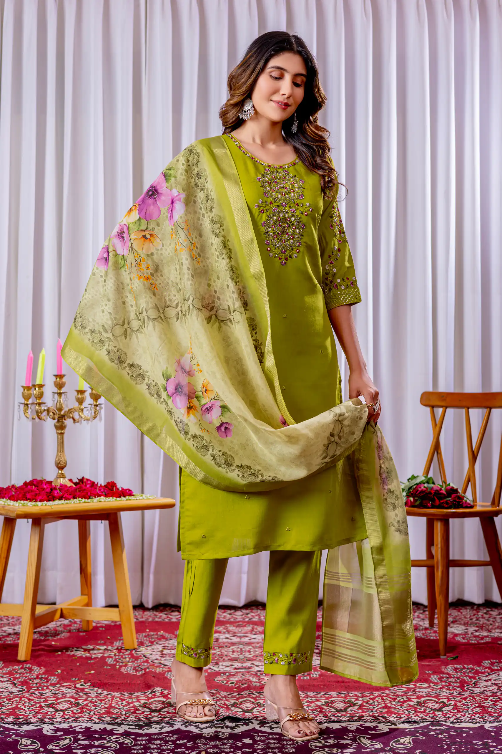 DIVA 111 Green Viscose Silk Salwar Suit with Thread Embroidery Work. Best Price ₹2049. Delivery 4-6 Working Days. Shop now. | Jump Suits, Straight Suits, Casual Suits, Creative suits, Designer Suits, Palazzo Suits, Party Wear Suits, Patiala Suits, Salwar suit