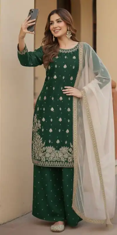 KF 1717 Green Zimmy Silk Salwar Suit with Lace Work & Embroidery Work. Affordable Price ₹2149. Delivery 4-6 Working Days. Shop now. | Jump Suits, Straight Suits, Casual Suits, Creative suits, Designer Suits, Palazzo Suits, Party Wear Suits, Patiala Suits, Salwar suit