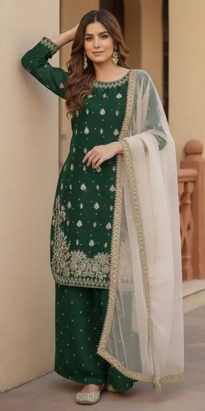 KF 1717 Green Zimmy Silk Salwar Suit with Lace Work & Embroidery Work. Affordable Price ₹2149. Delivery 4-6 Working Days. Shop now. | Jump Suits, Straight Suits, Casual Suits, Creative suits, Designer Suits, Palazzo Suits, Party Wear Suits, Patiala Suits, Salwar suit