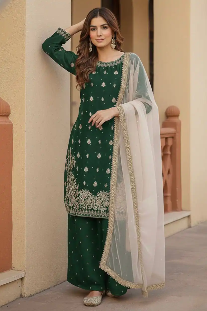 KF 1717 Green Zimmy Silk Salwar Suit with Lace Work & Embroidery Work. Affordable Price ₹2149. Delivery 4-6 Working Days. Shop now. | Jump Suits, Straight Suits, Casual Suits, Creative suits, Designer Suits, Palazzo Suits, Party Wear Suits, Patiala Suits, Salwar suit