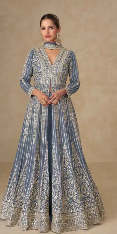 FC 10355 Grey Chinon Silk Salwar Suit with Embroidery Work & Lace Work. Affordable Price ₹3699. Delivery 4-6 Working Days. Shop now. | Jump Suits, Straight Suits, Casual Suits, Creative suits, Designer Suits, Palazzo Suits, Party Wear Suits, Patiala Suits, Salwar suit