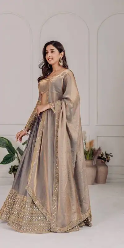MT 1039 Grey Fendi Chiffon Lehenga Choli with Zari Work & Embroidery Work. Introductory Price ₹2599. Delivery 4-6 Working Days. Shop now. | Bollywood Lehenga, Creative Lehenga, Designer Lehenga, Embroidered Lehenga, Lehenga, Party Wear Lehenga