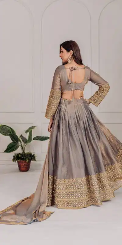 MT 1039 Grey Fendi Chiffon Lehenga Choli with Zari Work & Embroidery Work. Introductory Price ₹2599. Delivery 4-6 Working Days. Shop now. | Bollywood Lehenga, Creative Lehenga, Designer Lehenga, Embroidered Lehenga, Lehenga, Party Wear Lehenga